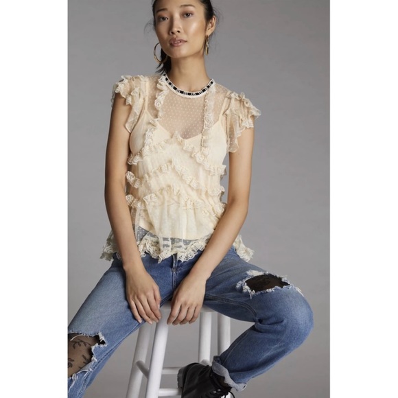 Forever That Girl Tops - Forever That Girl Lacy Victorian Ruffled Tiered Sheer Blouse with Cami